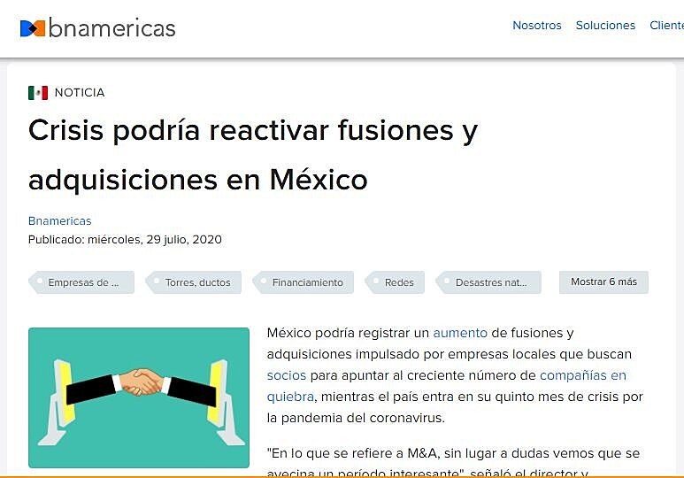Crisis podra reactivar fusiones y adquisiciones en Mxico